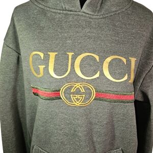 Original Gucci Gray Gold Sweatshirt Hoodie ,size M.